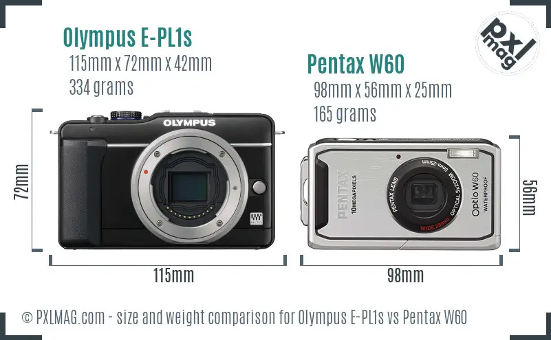Olympus E-PL1s vs Pentax W60 size comparison