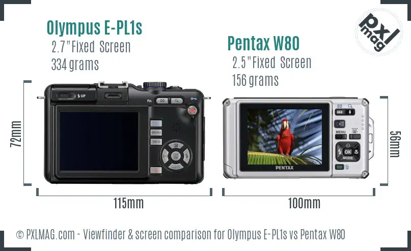 Olympus E-PL1s vs Pentax W80 Screen and Viewfinder comparison