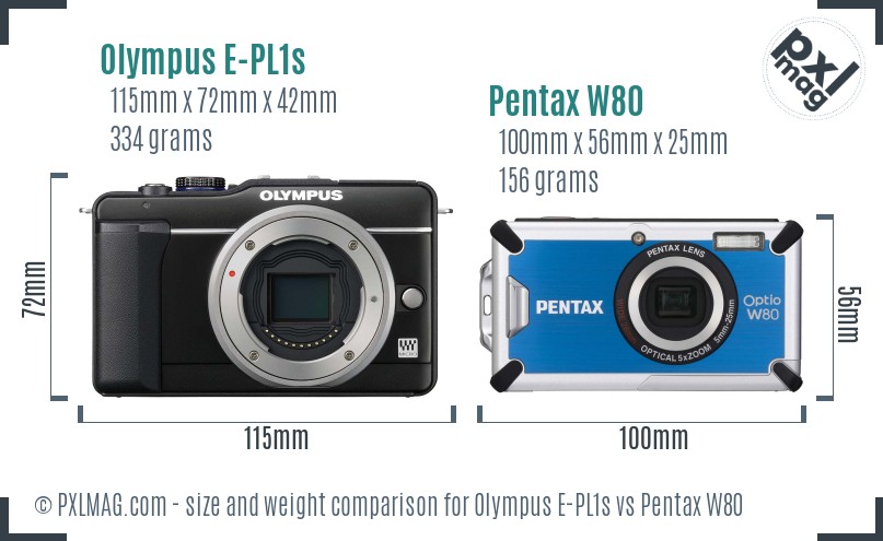 Olympus E-PL1s vs Pentax W80 size comparison