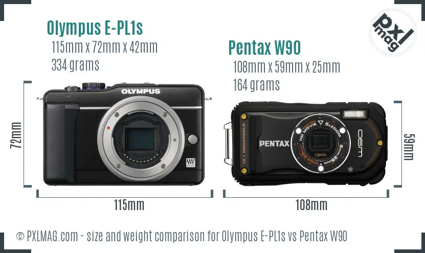 Olympus E-PL1s vs Pentax W90 size comparison