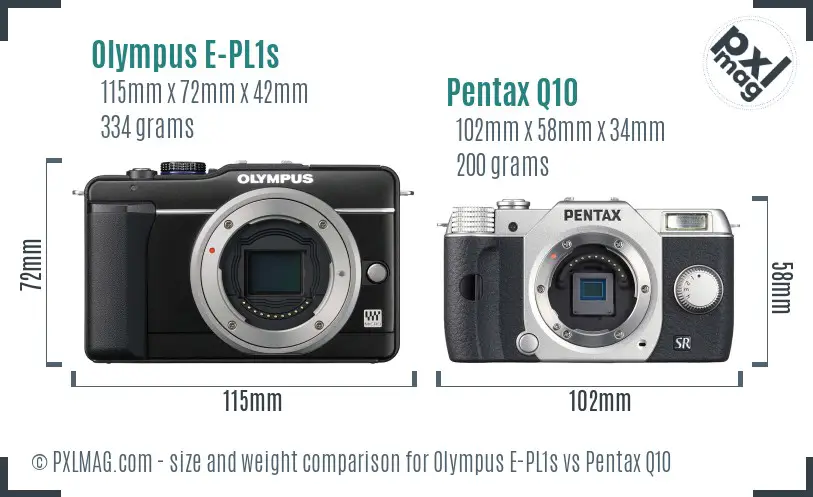 Olympus E-PL1s vs Pentax Q10 size comparison