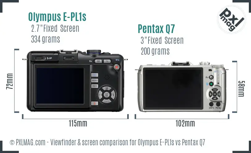 Olympus E-PL1s vs Pentax Q7 Screen and Viewfinder comparison