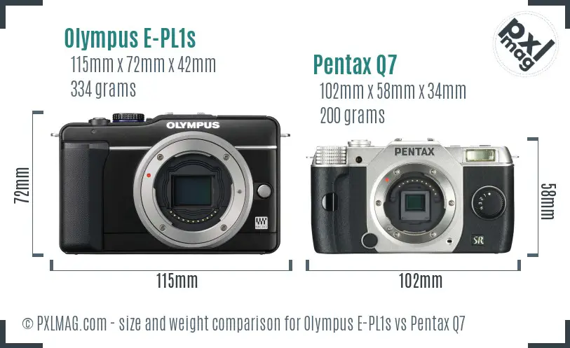 Olympus E-PL1s vs Pentax Q7 size comparison