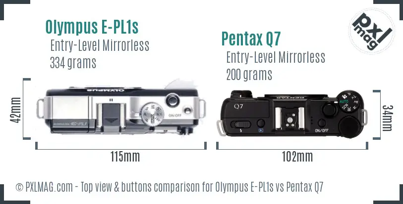 Olympus E-PL1s vs Pentax Q7 top view buttons comparison