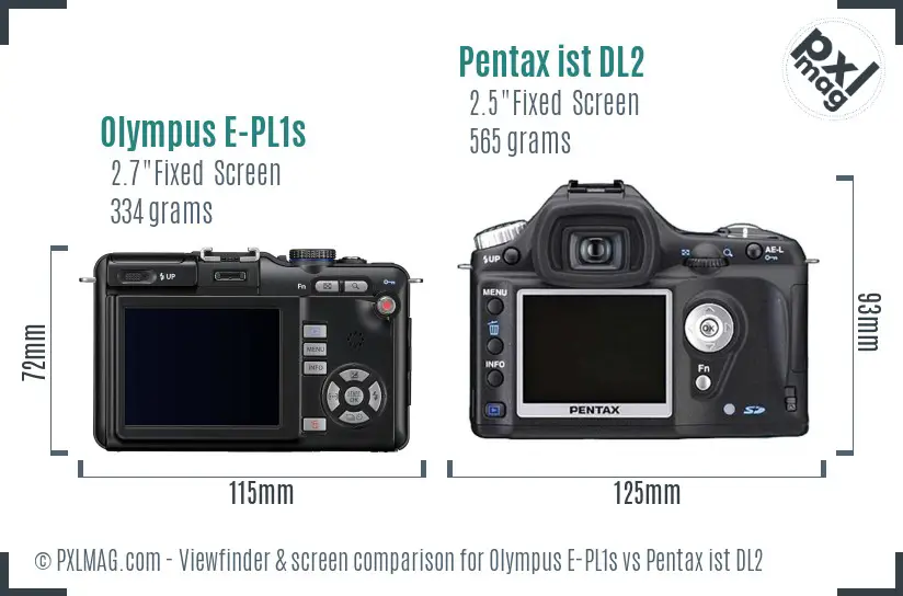 Olympus E-PL1s vs Pentax ist DL2 Screen and Viewfinder comparison