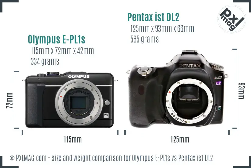 Olympus E-PL1s vs Pentax ist DL2 size comparison