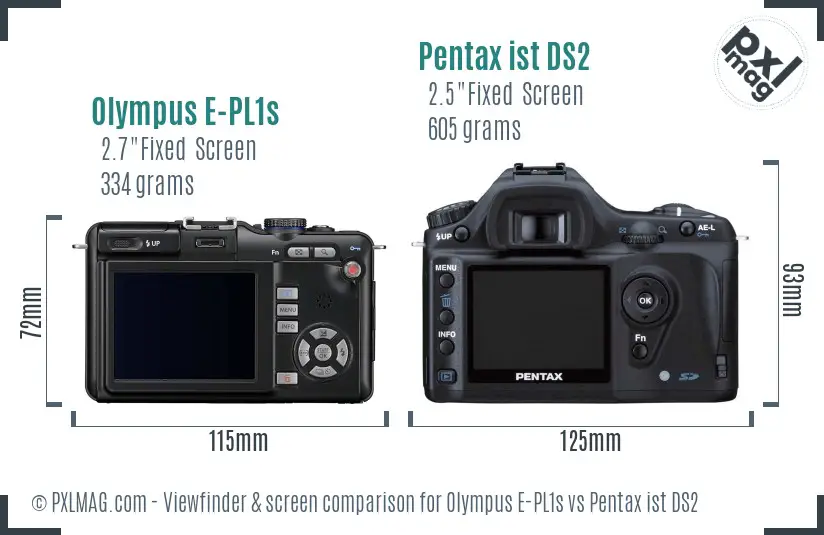 Olympus E-PL1s vs Pentax ist DS2 Screen and Viewfinder comparison