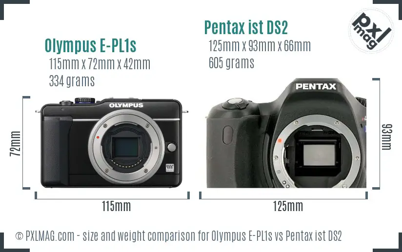 Olympus E-PL1s vs Pentax ist DS2 size comparison