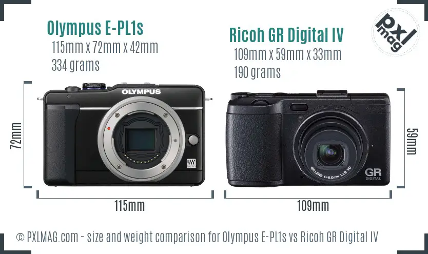 Olympus E-PL1s vs Ricoh GR Digital IV size comparison Olympus E-PL1s vs Ricoh GR Digital IV size comparison