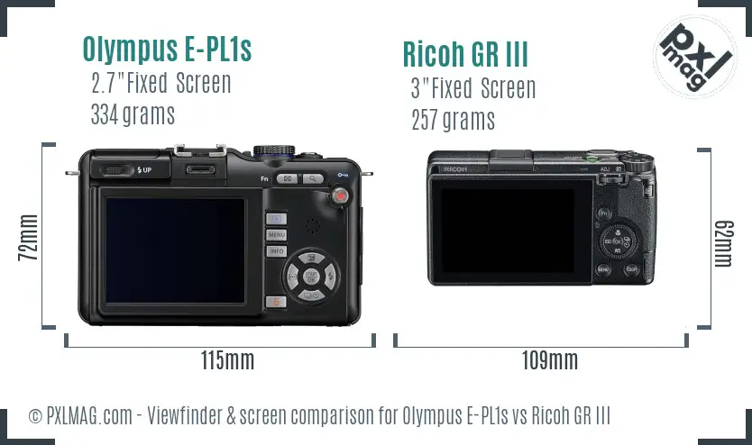 Olympus E-PL1s vs Ricoh GR III Screen and Viewfinder comparison