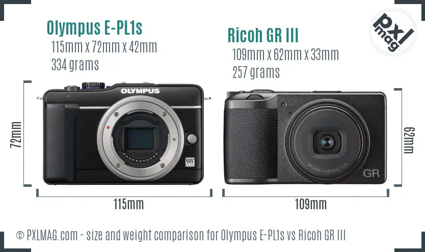 Olympus E-PL1s vs Ricoh GR III size comparison Olympus E-PL1s vs Ricoh GR III size comparison