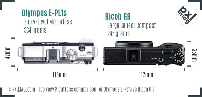 Olympus E-PL1s vs Ricoh GR top view buttons comparison Olympus E-PL1s vs Ricoh GR top view buttons comparison