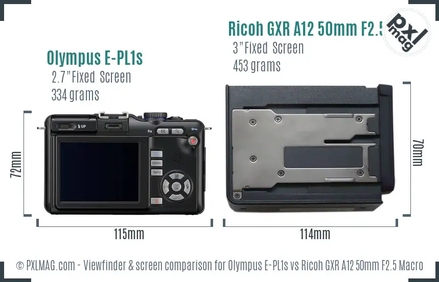 Olympus E-PL1s vs Ricoh GXR A12 50mm F2.5 Macro Screen and Viewfinder comparison