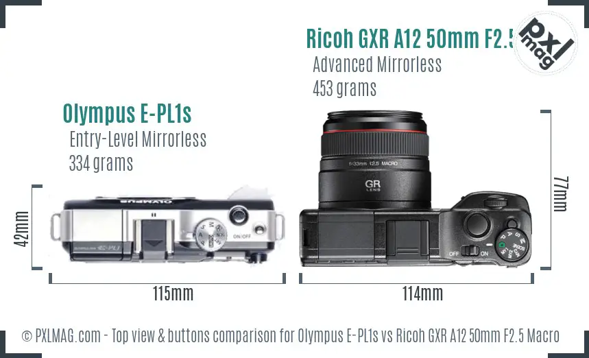 Olympus E-PL1s vs Ricoh GXR A12 50mm F2.5 Macro top view buttons comparison