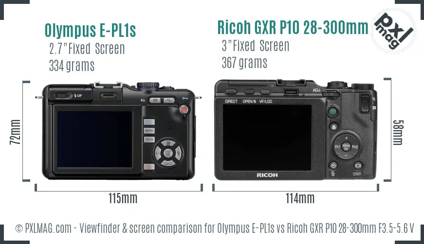 Olympus E-PL1s vs Ricoh GXR P10 28-300mm F3.5-5.6 VC Screen and Viewfinder comparison