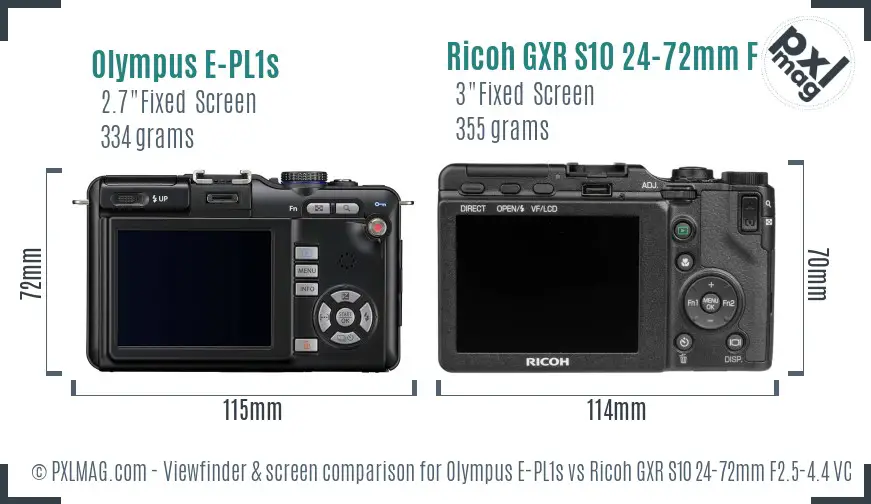 Olympus E-PL1s vs Ricoh GXR S10 24-72mm F2.5-4.4 VC Screen and Viewfinder comparison