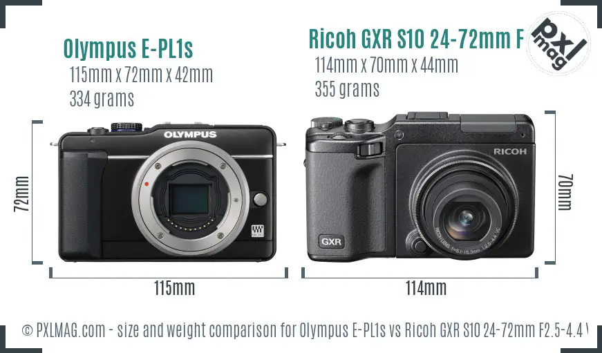 Olympus E-PL1s vs Ricoh GXR S10 24-72mm F2.5-4.4 VC size comparison