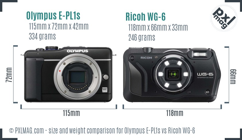 Olympus E-PL1s vs Ricoh WG-6 size comparison