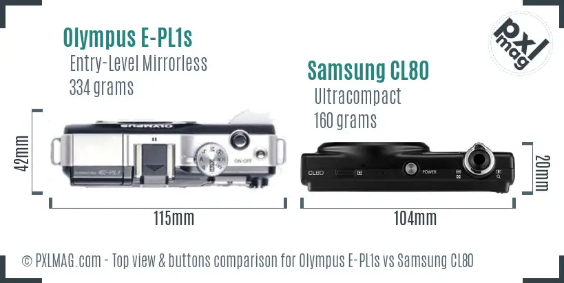 Olympus E-PL1s vs Samsung CL80 top view buttons comparison Olympus E-PL1s vs Samsung CL80 top view buttons comparison