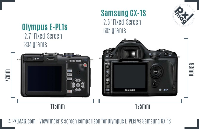 Olympus E-PL1s vs Samsung GX-1S Screen and Viewfinder comparison