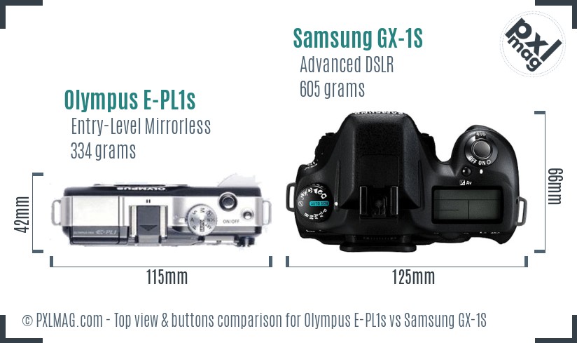 Olympus E-PL1s vs Samsung GX-1S top view buttons comparison