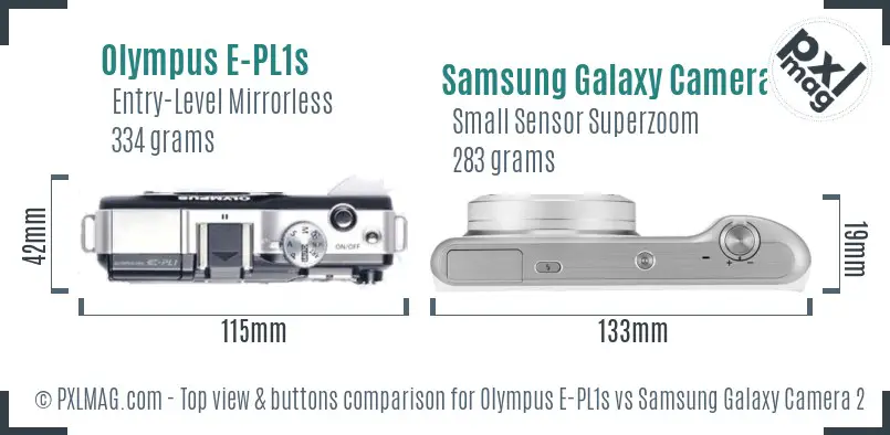 Olympus E-PL1s vs Samsung Galaxy Camera 2 top view buttons comparison
