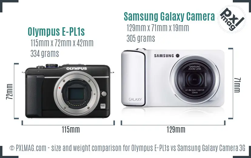 Olympus E-PL1s vs Samsung Galaxy Camera 3G size comparison
