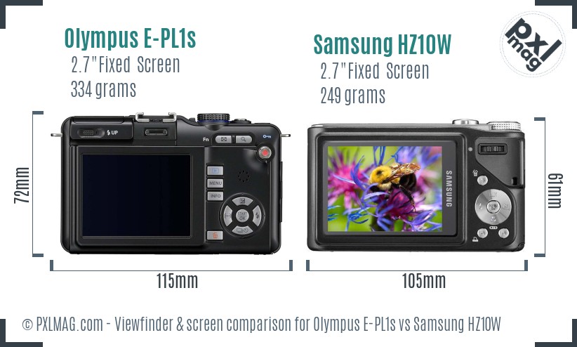Olympus E-PL1s vs Samsung HZ10W Screen and Viewfinder comparison