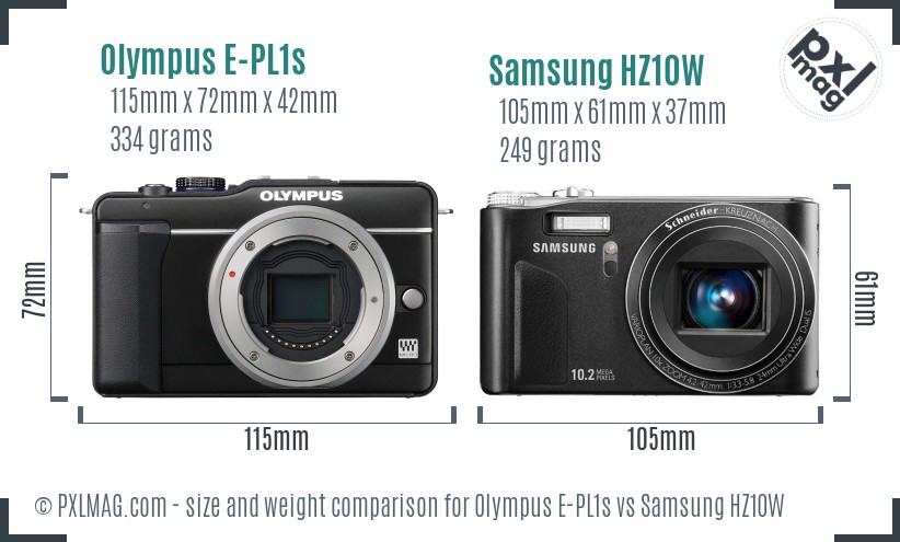 Olympus E-PL1s vs Samsung HZ10W size comparison