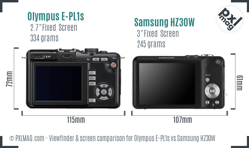 Olympus E-PL1s vs Samsung HZ30W Screen and Viewfinder comparison