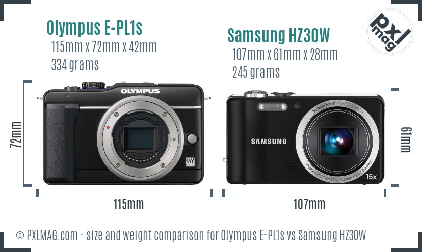 Olympus E-PL1s vs Samsung HZ30W size comparison