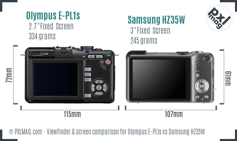 Olympus E-PL1s vs Samsung HZ35W Screen and Viewfinder comparison