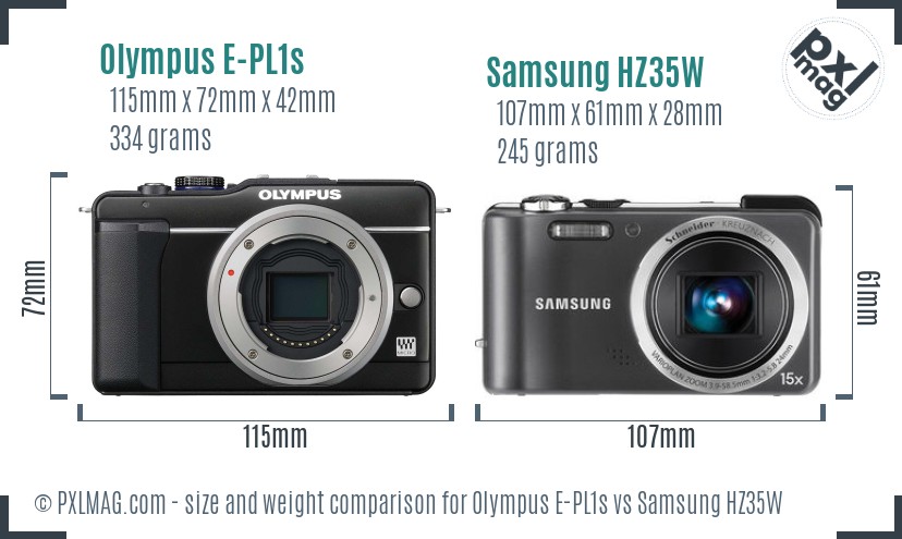 Olympus E-PL1s vs Samsung HZ35W size comparison