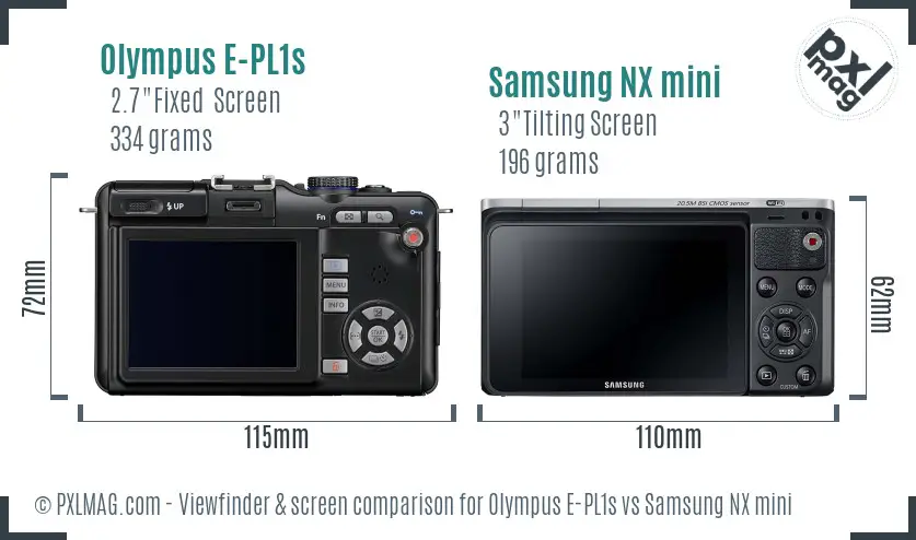 Olympus E-PL1s vs Samsung NX mini Screen and Viewfinder comparison