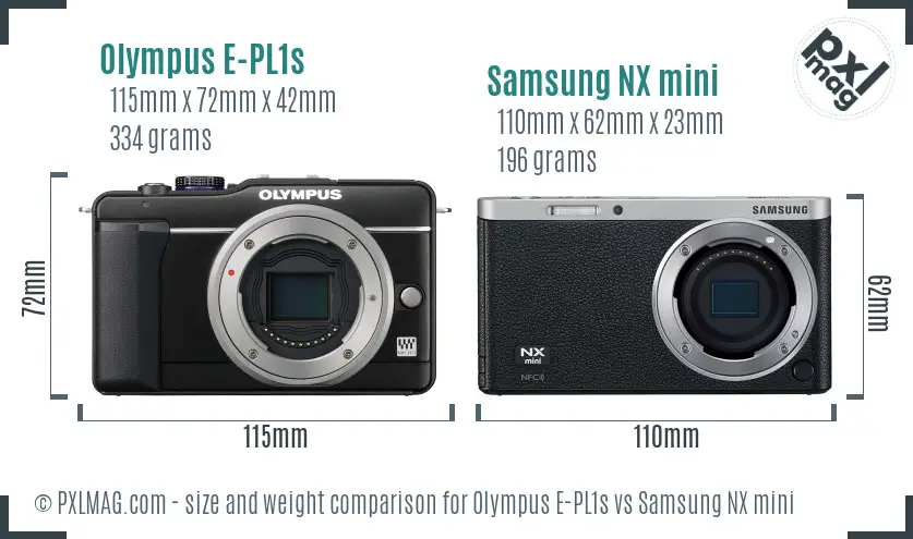 Olympus E-PL1s vs Samsung NX mini size comparison
