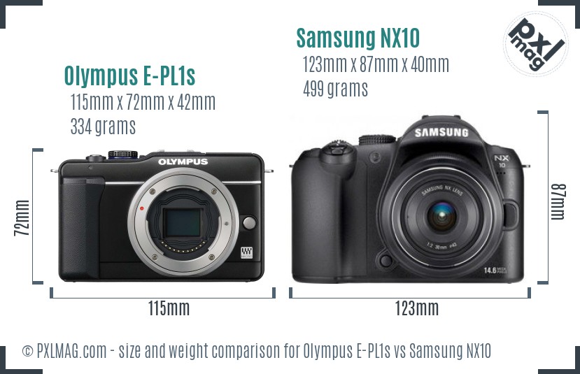 Olympus E-PL1s vs Samsung NX10 size comparison