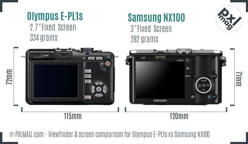 Olympus E-PL1s vs Samsung NX100 Screen and Viewfinder comparison