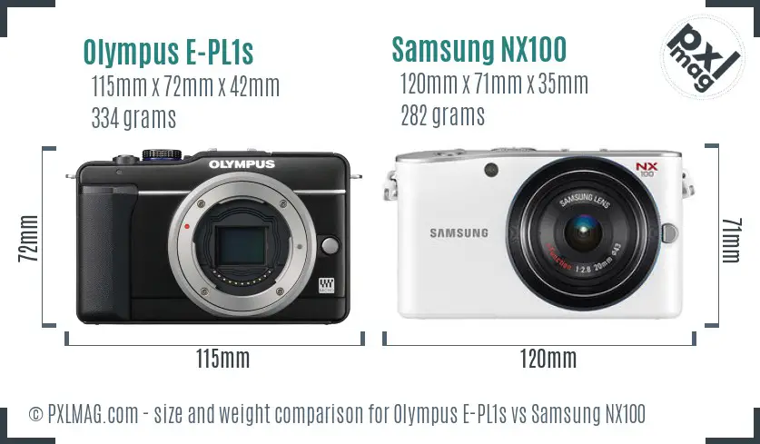 Olympus E-PL1s vs Samsung NX100 size comparison