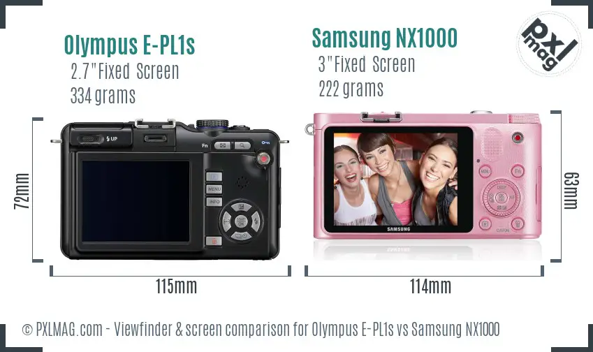 Olympus E-PL1s vs Samsung NX1000 Screen and Viewfinder comparison