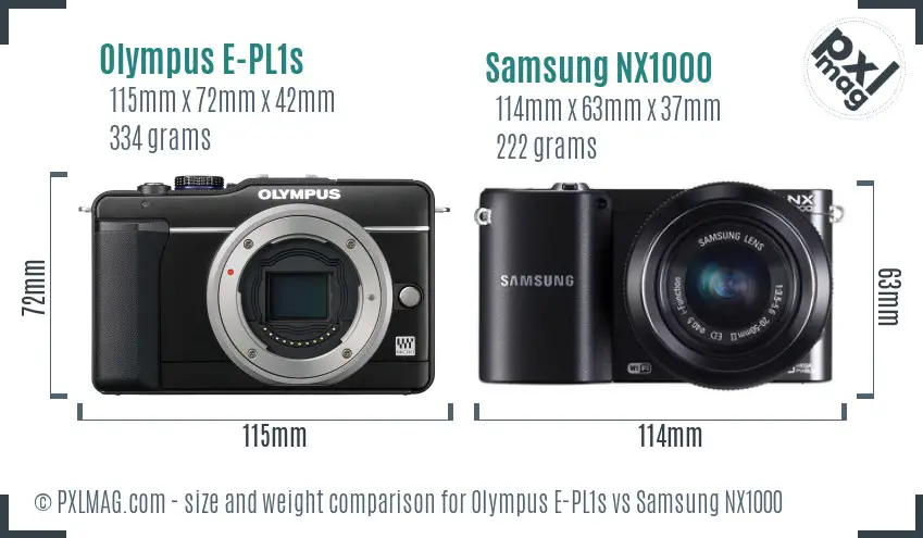 Olympus E-PL1s vs Samsung NX1000 size comparison