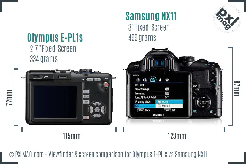 Olympus E-PL1s vs Samsung NX11 Screen and Viewfinder comparison