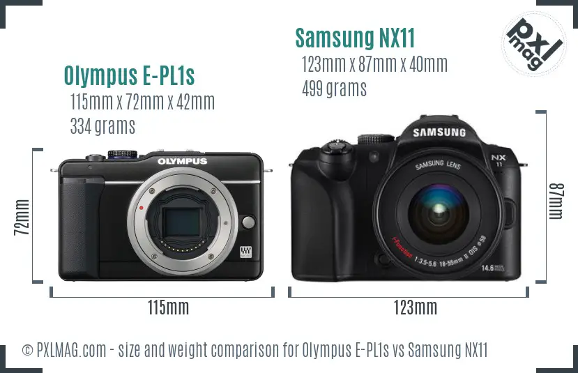 Olympus E-PL1s vs Samsung NX11 size comparison