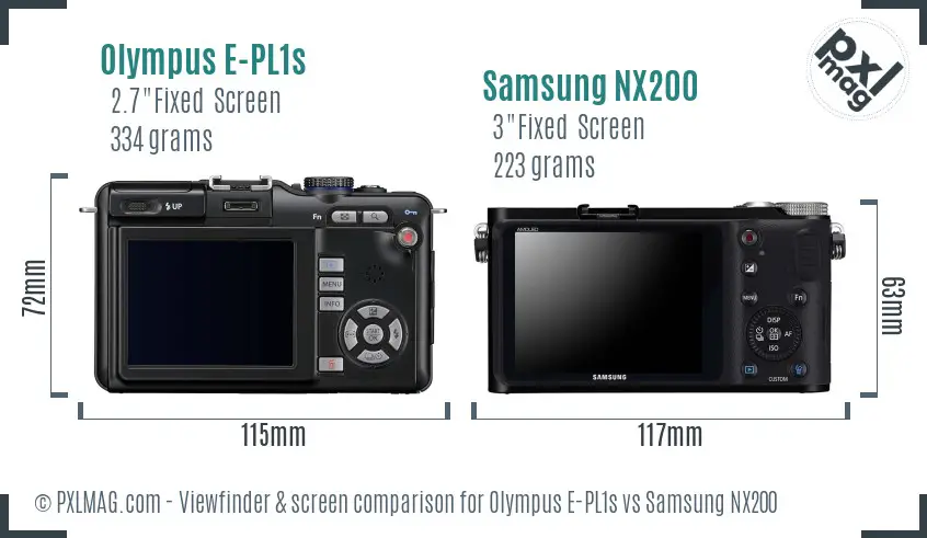 Olympus E-PL1s vs Samsung NX200 Screen and Viewfinder comparison