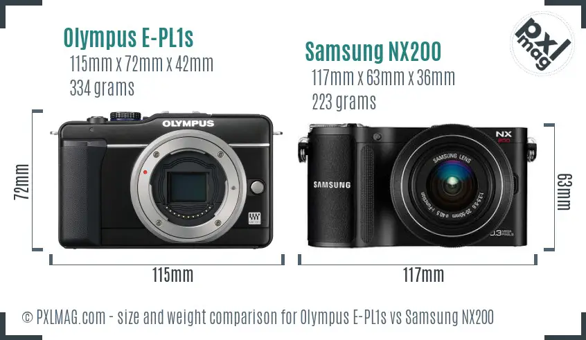 Olympus E-PL1s vs Samsung NX200 size comparison