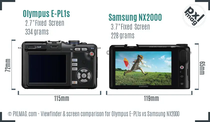 Olympus E-PL1s vs Samsung NX2000 Screen and Viewfinder comparison