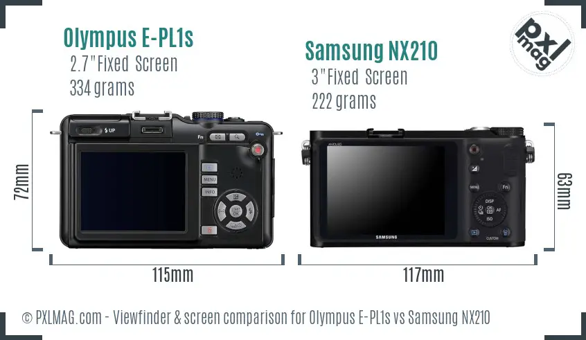 Olympus E-PL1s vs Samsung NX210 Screen and Viewfinder comparison