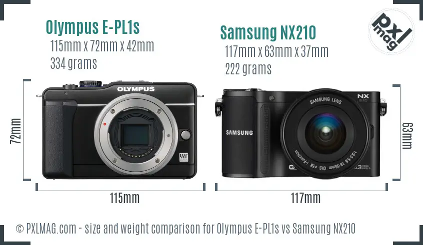 Olympus E-PL1s vs Samsung NX210 size comparison