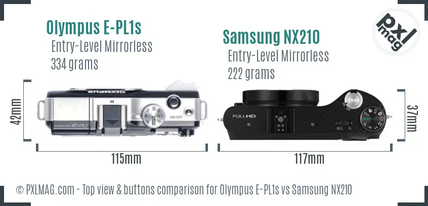 Olympus E-PL1s vs Samsung NX210 top view buttons comparison