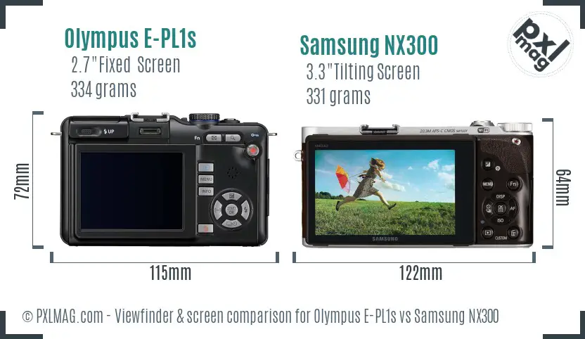 Olympus E-PL1s vs Samsung NX300 Screen and Viewfinder comparison