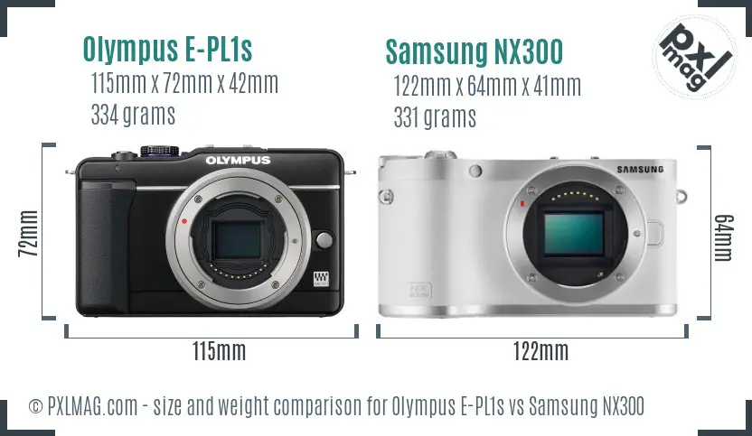 Olympus E-PL1s vs Samsung NX300 size comparison